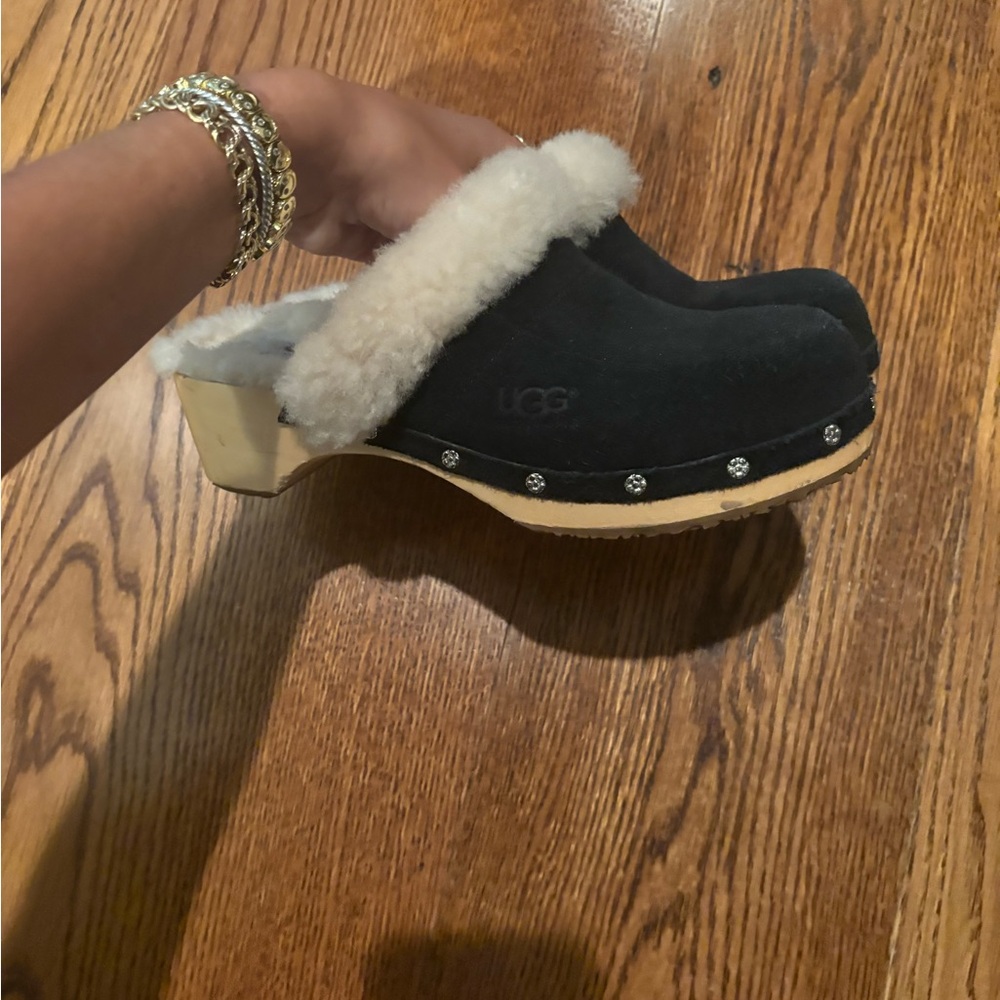 UGG Black Suede Slippers with Cream Lining